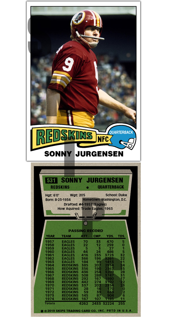 1975 STCC #531 Sonny Jurgensen Topps custom Eagles Washington Re