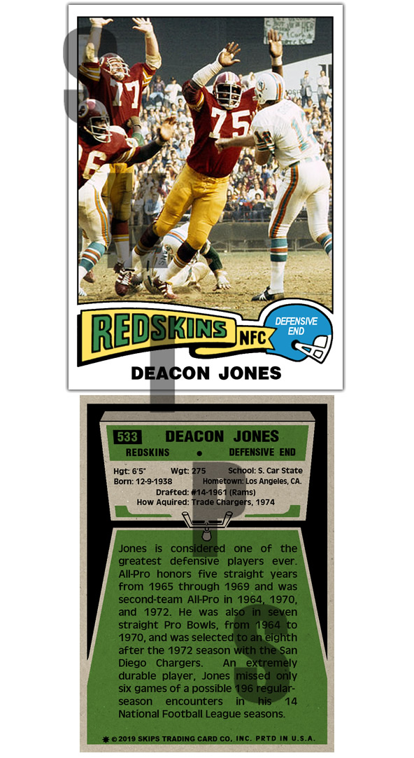 1975 STCC #533 Deacon Jones Topps Washington Redskins Rams HOF