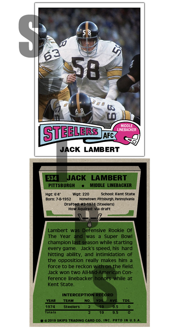 1975 STCC #534 Jack Lambert Topps Pittsburgh Steelers Kent State