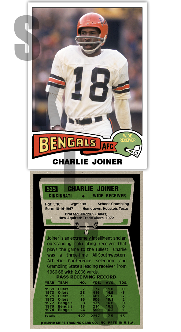 1975 STCC #535 Charlie Joiner Topps Cincinnati Bengals HOF Custo