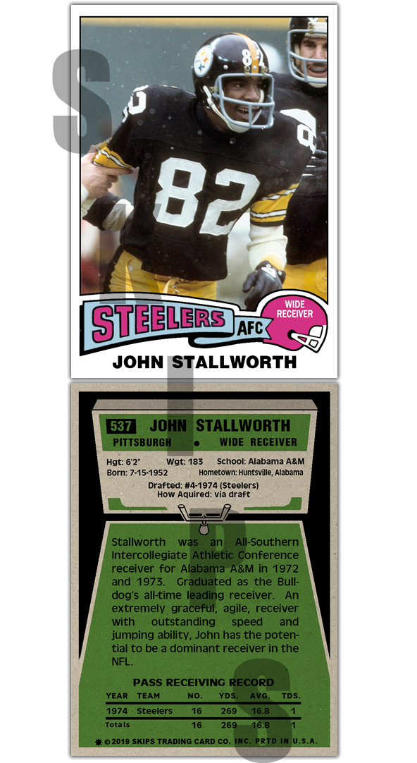 1975 STCC #537 John Stallworth Pittsburgh Steelers Topps missing