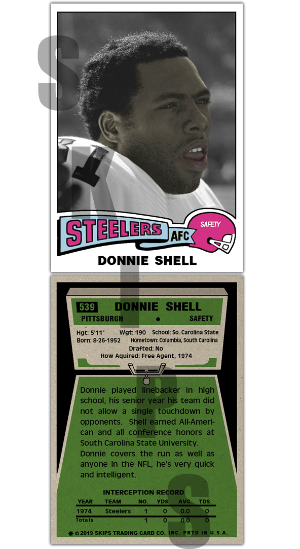 1975 STCC #539 Donnie Shell Pittsburgh Steelers Topps missing Ro
