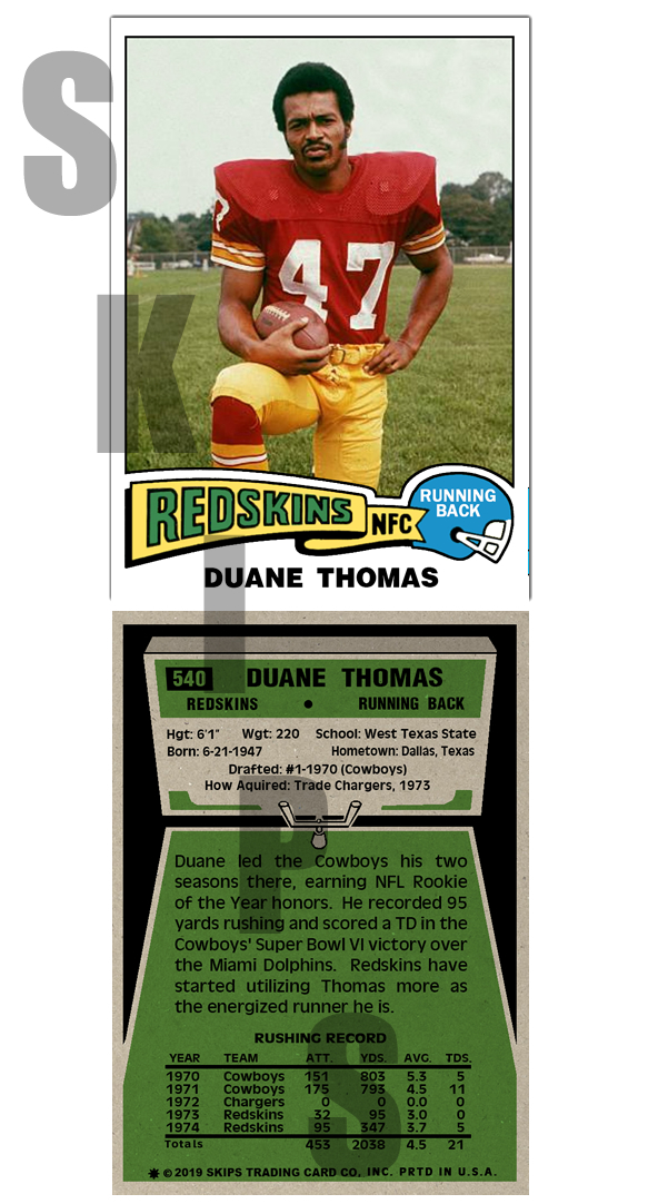 1975 STCC #540 Duane Thomas Topps Washington Redskins West Texas