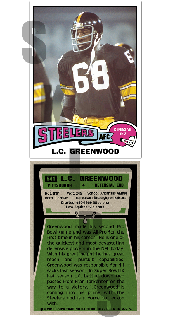 1975 STCC #541 L.C. Greenwood Pittsburgh Steelers Topps HOF Cust