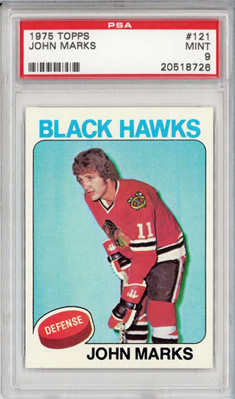 1975 Topps #121 John Marks Chicago Black Hawks PSA 9