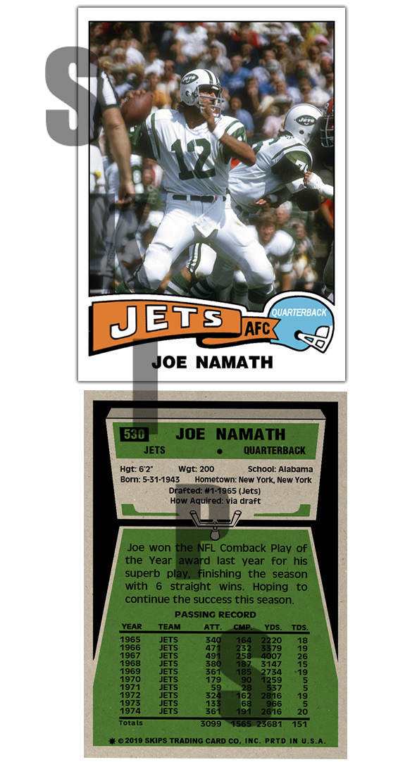 1975 STCC #530 Topps Joe Namath New York Jets HOF Alabama