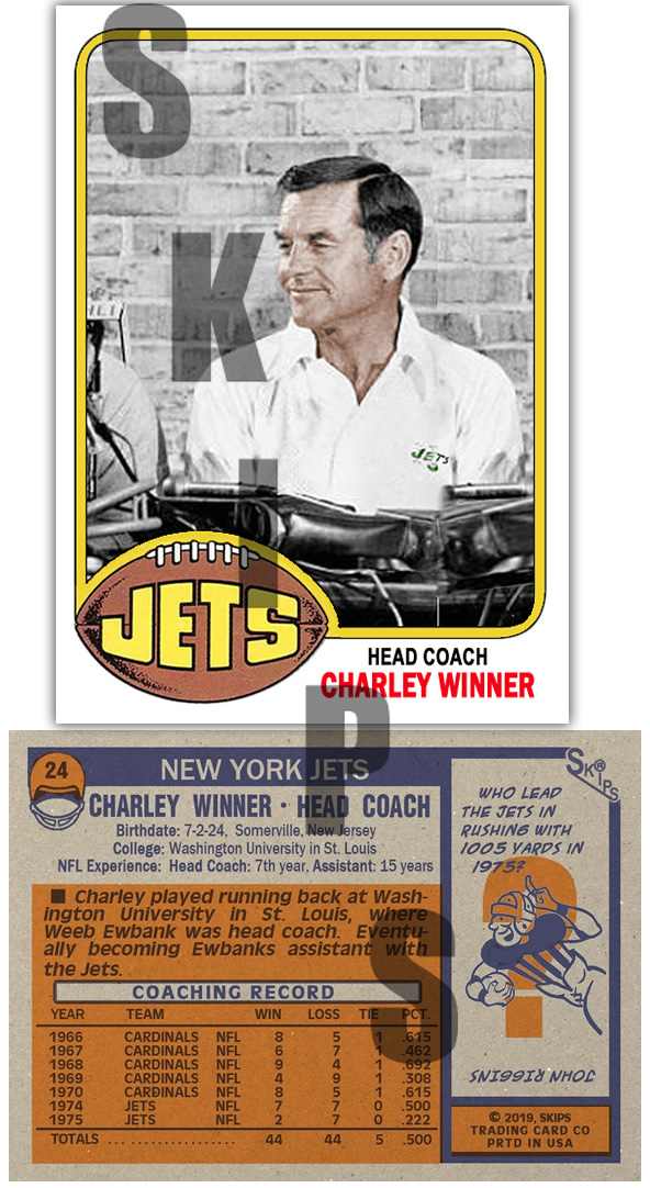 1976 STCC #24 Topps Charley Winner New York Jets Coach HOF