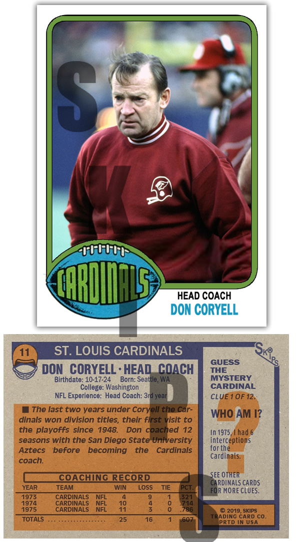 1976 STCC #11 Topps Don Coryell St. Louis Cardinals HOF