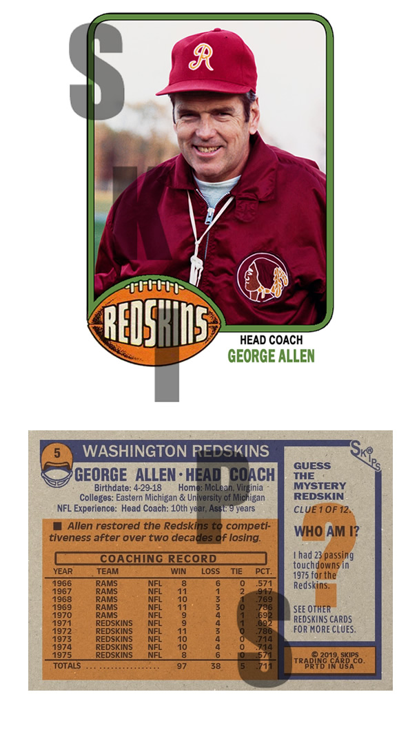 1976 STCC #5 Topps George Allen Washington Redskins HOF