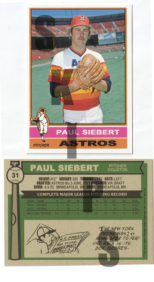 1976 STCC #31 Topps Paul Siebert Houston Astros