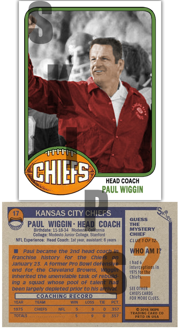1976 STCC #17 Topps Paul Wiggin Kansas City Chiefs Coach HOF