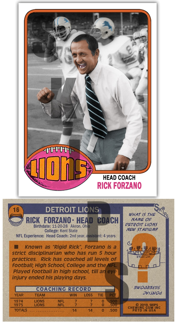 1976 STCC #16 Topps Rick Forzano Detroit Lions Coach HOF