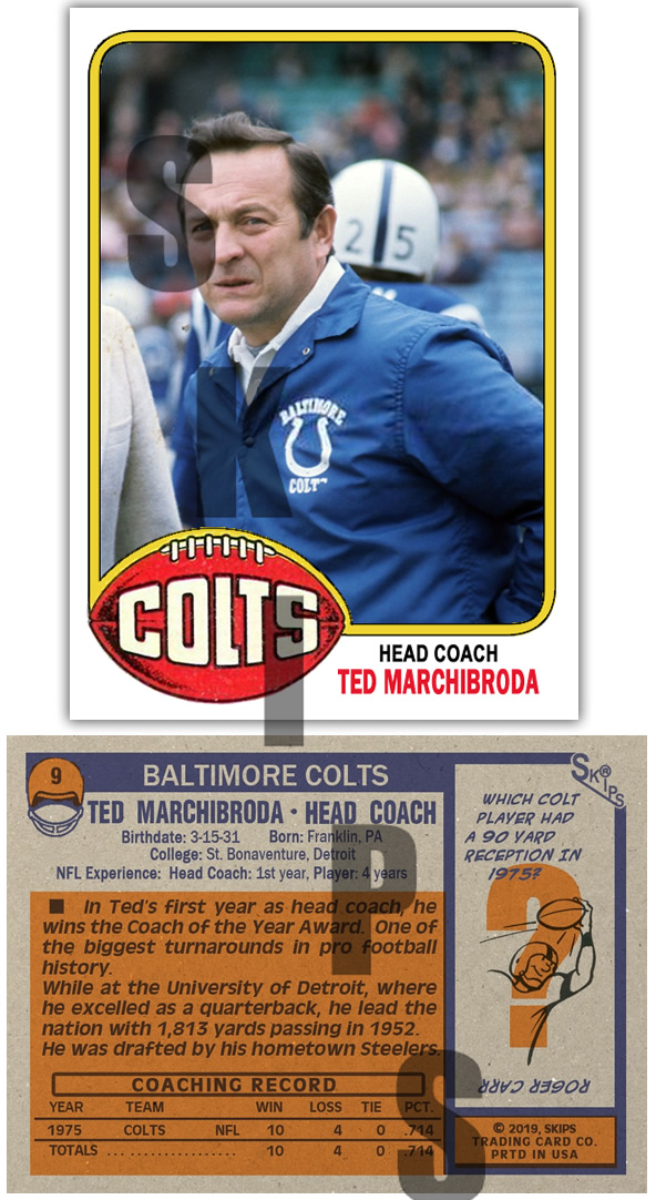 1976 STCC #9 Topps Ted Marchibroda Baltimore Colts HOF