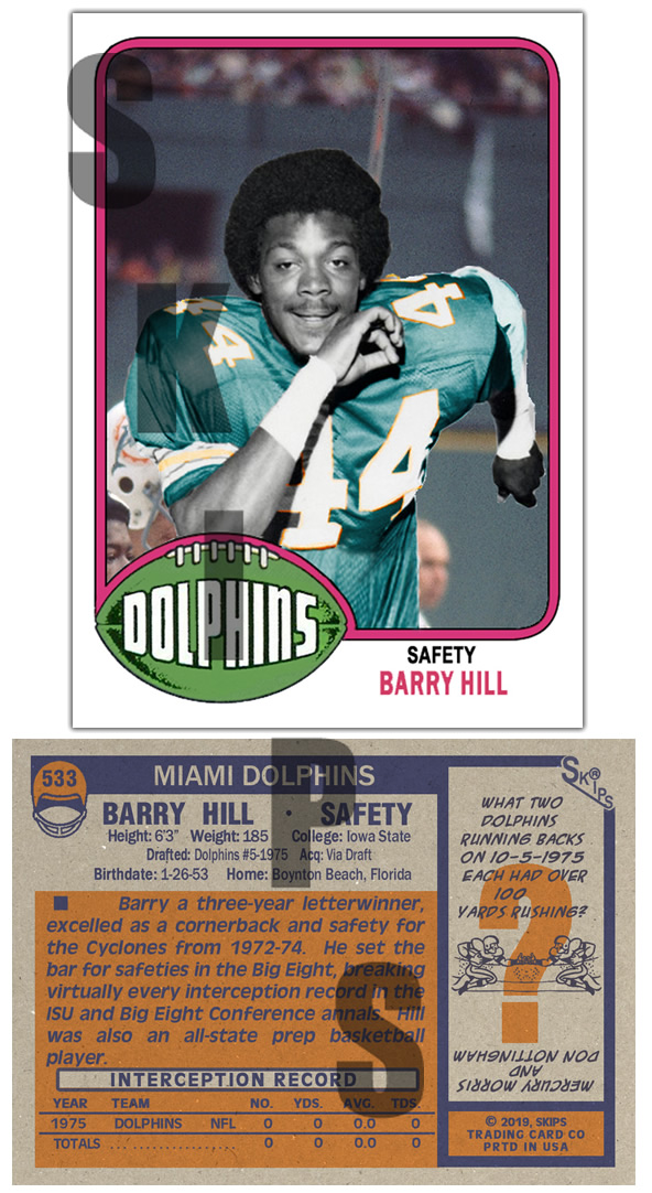 1976 STCC #533 Topps Barry Hill Miami Dolphins Iowa State Cyclon
