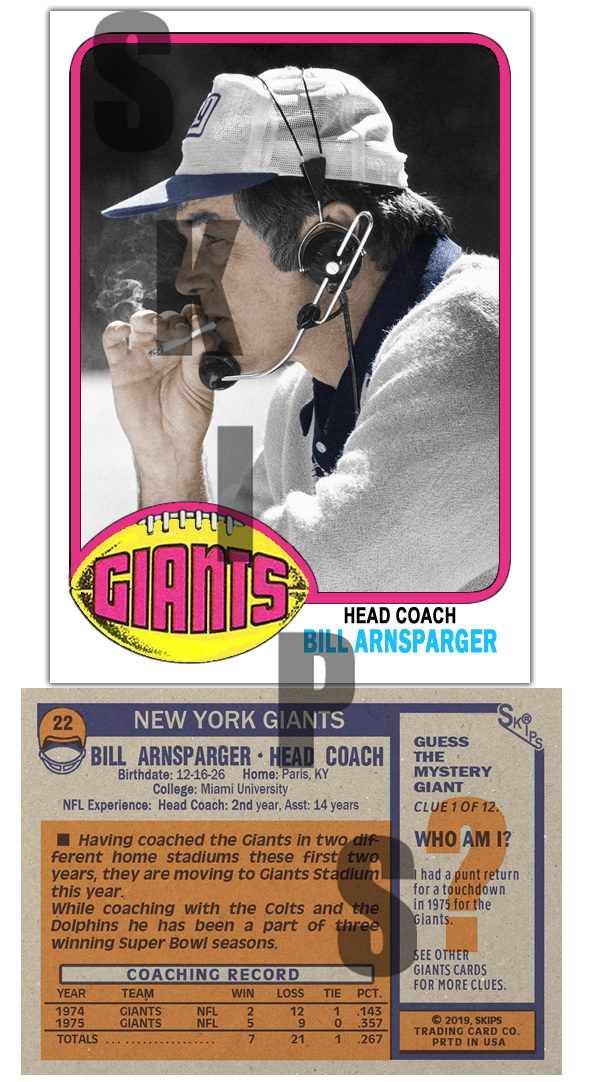 1976 STCC #22 Topps Bill Arnsparger New York Giants