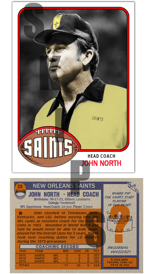 1976 STCC #25 Topps John North New Orleans Saints