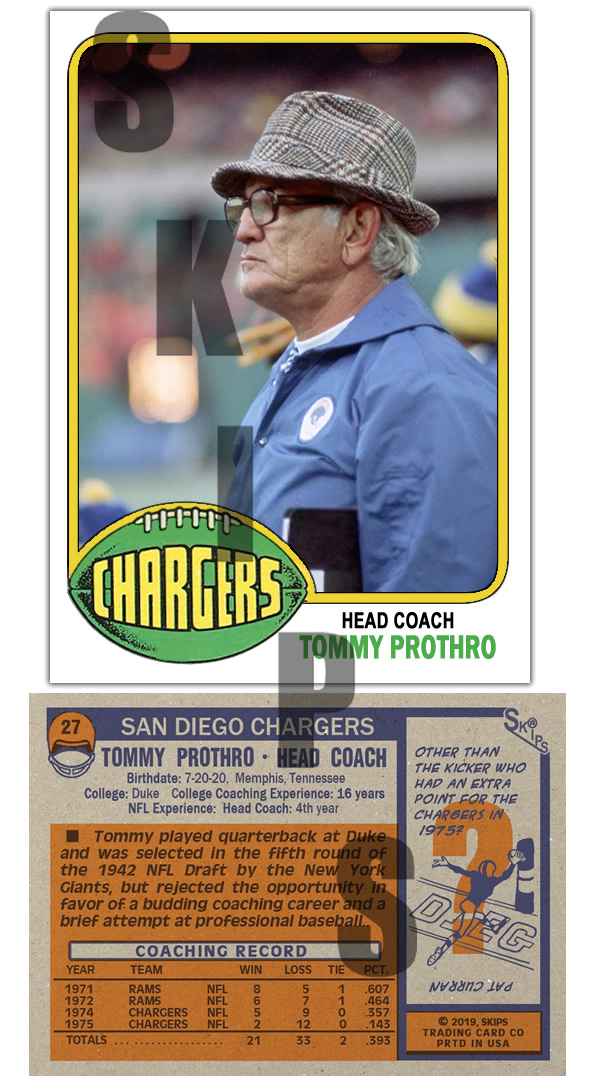 1976 STCC #27 Topps Tommy Prothro San Diego Chargers