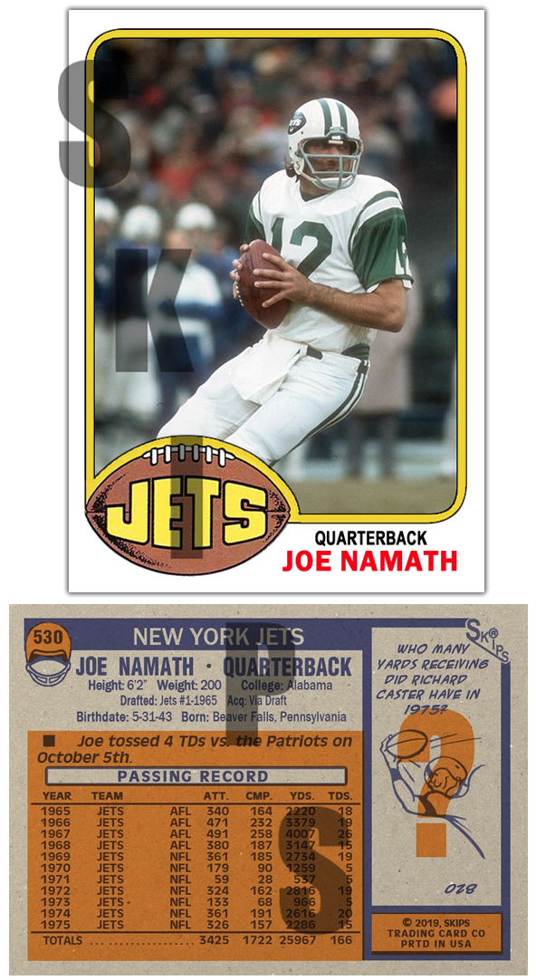 1976 STCC #530 Topps Joe Namath New York Jets HOF Alabama