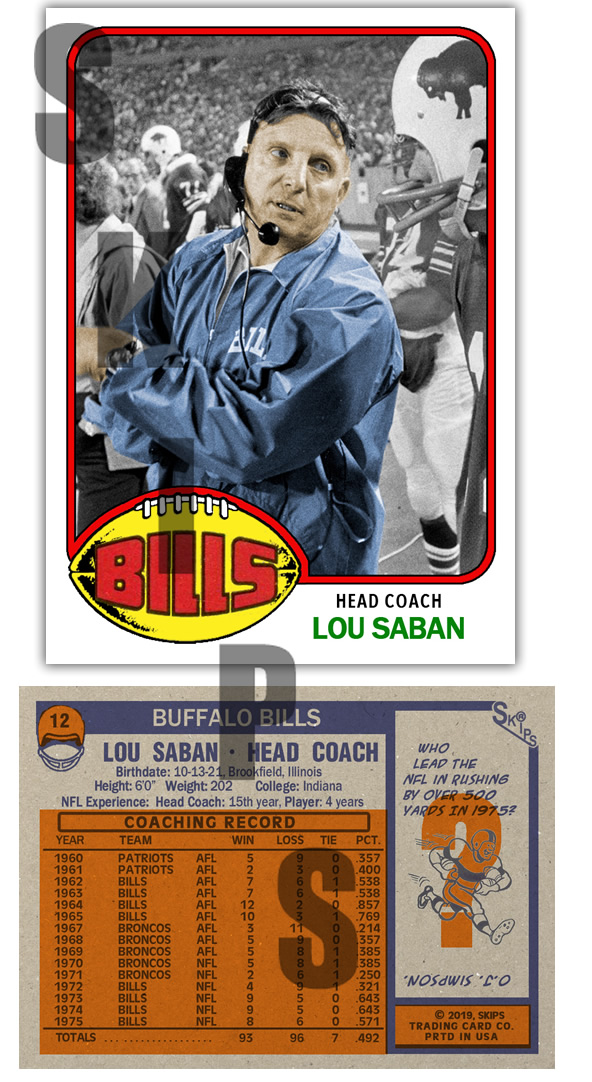 1976 STCC #12 Topps Lou Saban Buffalo Bills HOF