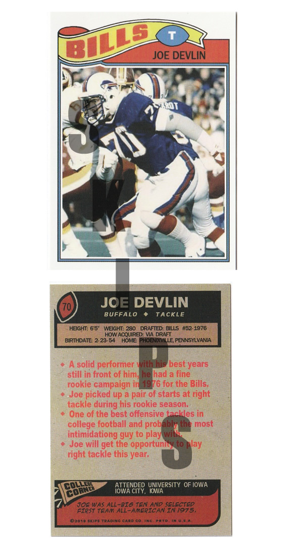 1977 STCC #70 Topps Joe Devlin Iowa Hawkeyes Buffalo Bills