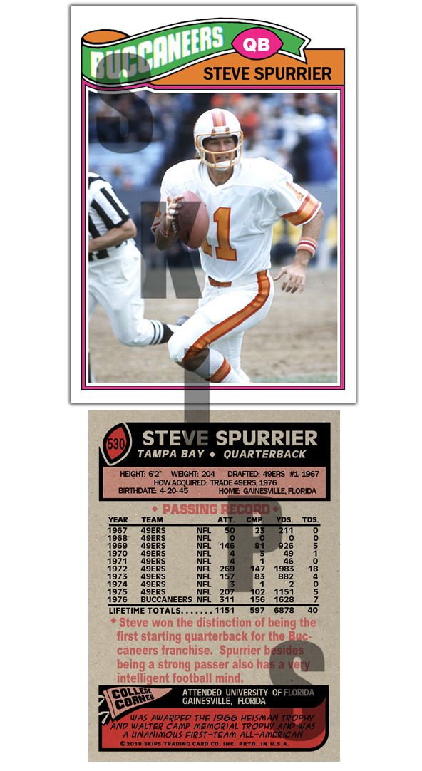 1977 STCC #530 Topps Steve Spurrier Tampa Bay Buccaneers HOF Flo