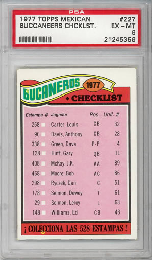 1977 Topps Mexican #227 Tampa Bay Buccaneers Checklist PSA 6