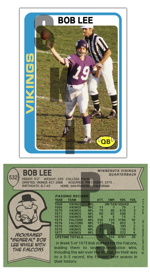 1978 STCC #532 Topps Bob Lee Minnesota Vikings Custom