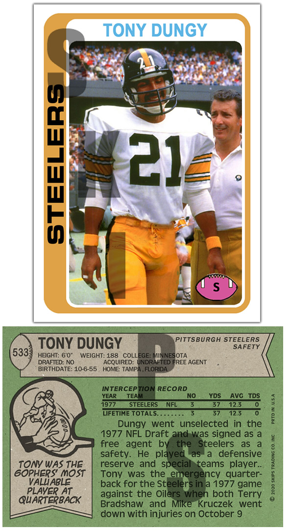 1978 STCC #533 Topps Tony Dungy Pittsburgh Steelers HOF