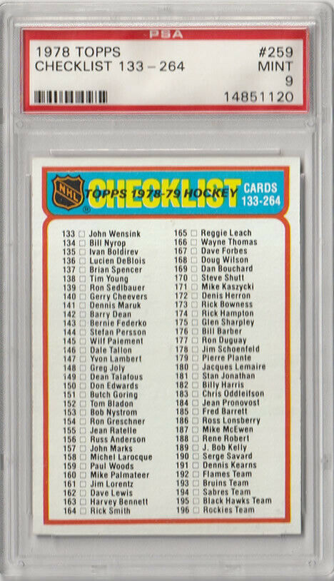 1978 Topps Hockey #259 Checklist 133-264 PSA 9