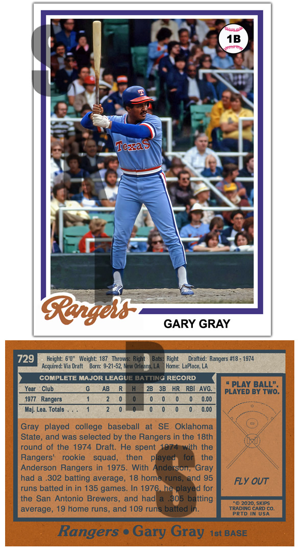 1978 STCC #729 Topps Gary Gray Texas Rangers SE Oklahoma State