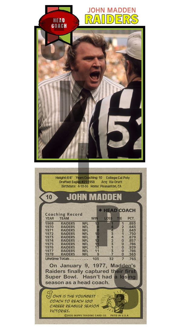 1979 STCC #10 Topps John Madden Oakland Raiders HOF