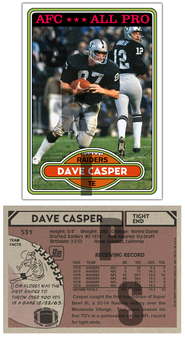 1980 STCC #531 Dave Casper Topps Oakland Raiders Los Angeles Not
