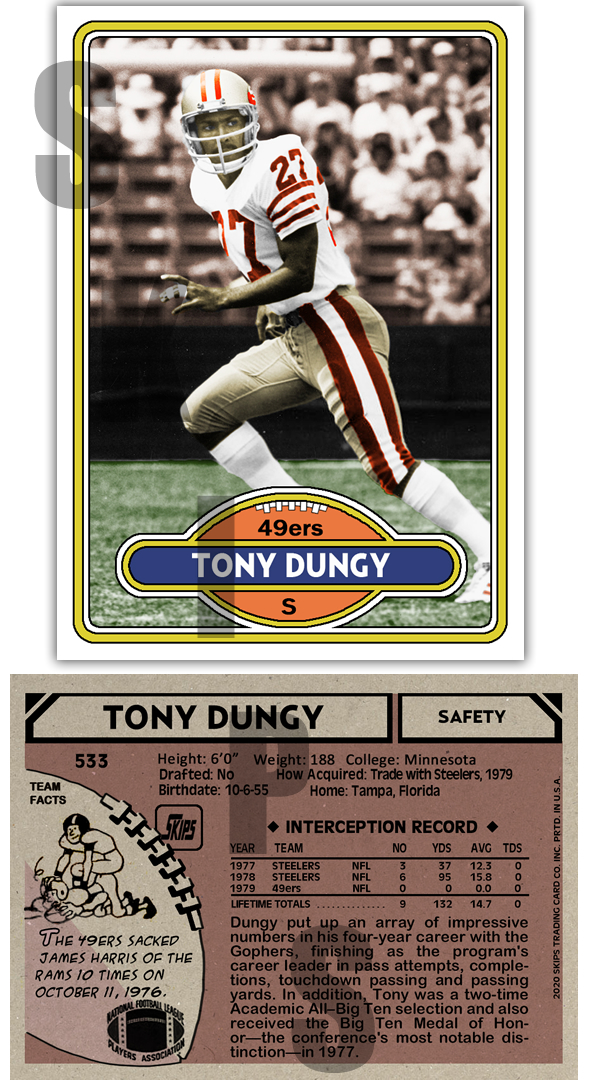 1980 STCC #533 Topps Tony Dungy San Francisco 49ers Custom HOF