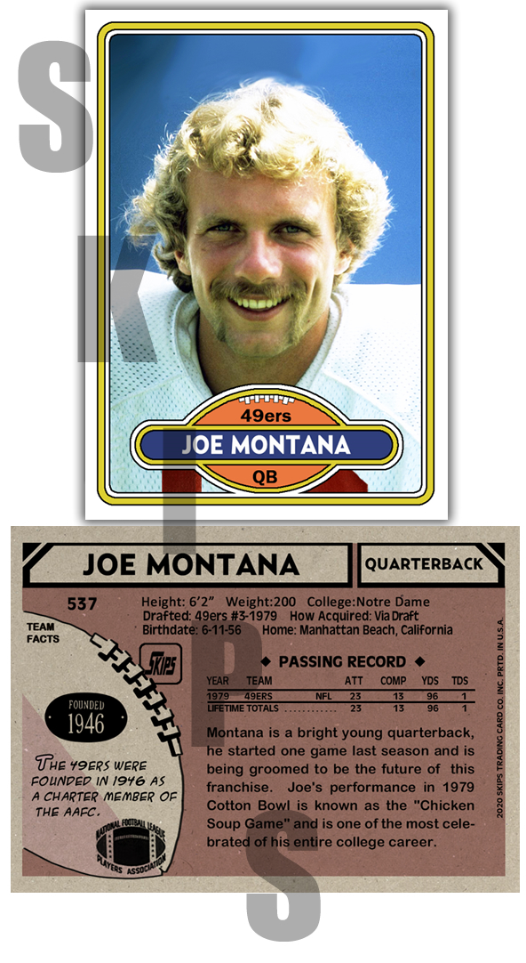 1980 STCC #537 Topps Joe Montana San Francisco Hall of Fame cust