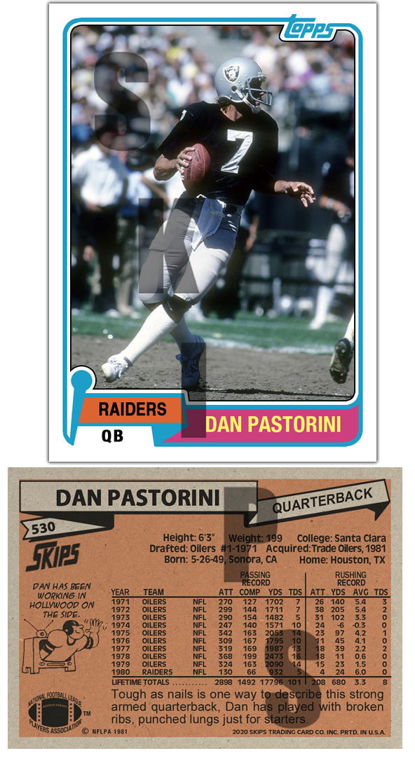 1981 STCC #530 Topps Dan Pastorini Topps Oakland Raiders Custom