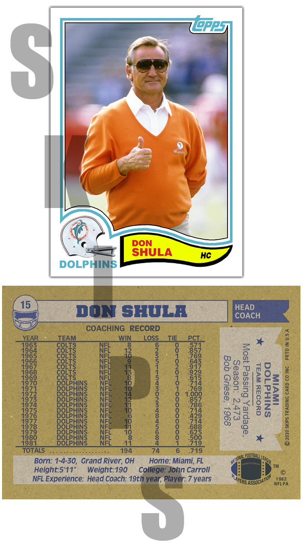1982 STCC #15 Don Shula Topps Miami Dolphins Coach HOF