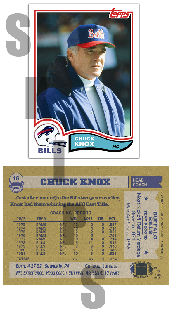 1982 STCC #16 Chuck Knox Topps Buffalo Bills Coach HOF