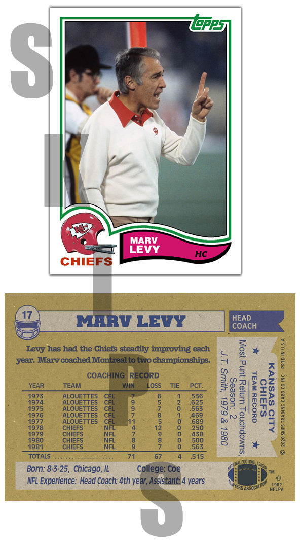 1982 STCC #17 Marv Levy Topps Kansas City Chiefs Coach HOF