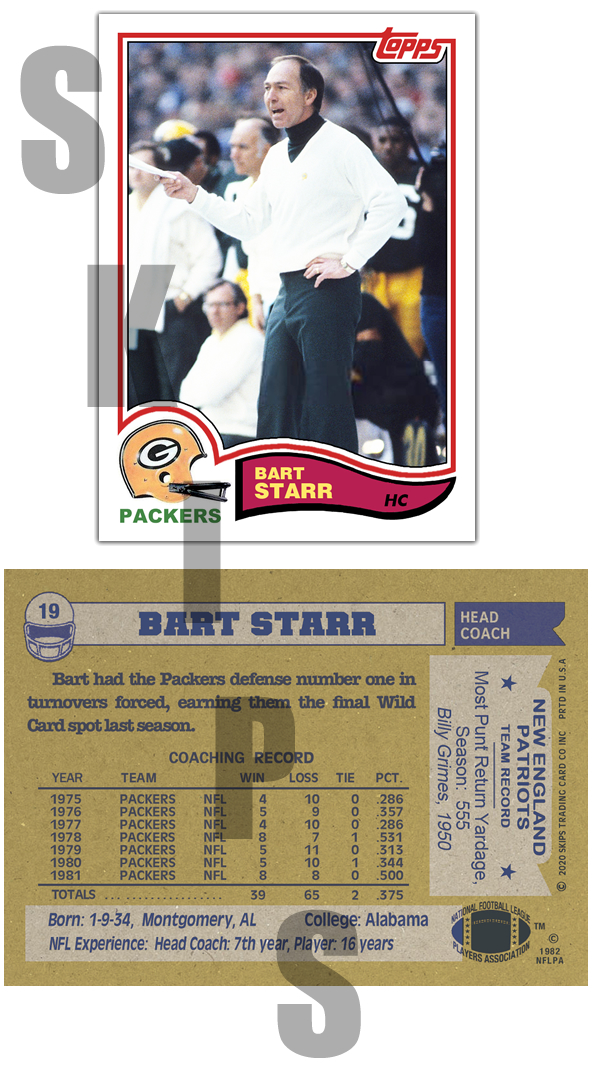 1982 STCC #19 Bart Starr Topps Green Bay Packers Coach HOF