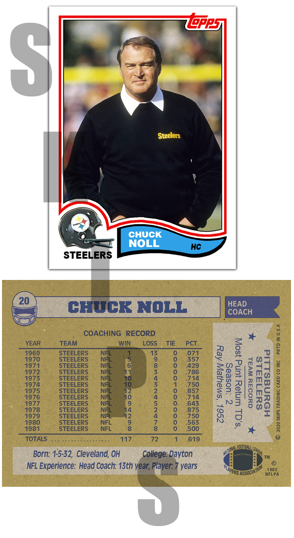 1982 STCC #20 Chuck Noll Topps Pittsburgh Steelers Coach HOF