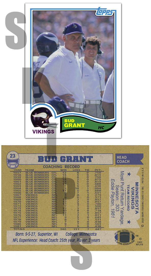 1982 STCC #23 Bud Grant Topps Minnesota Vikings Coach HOF