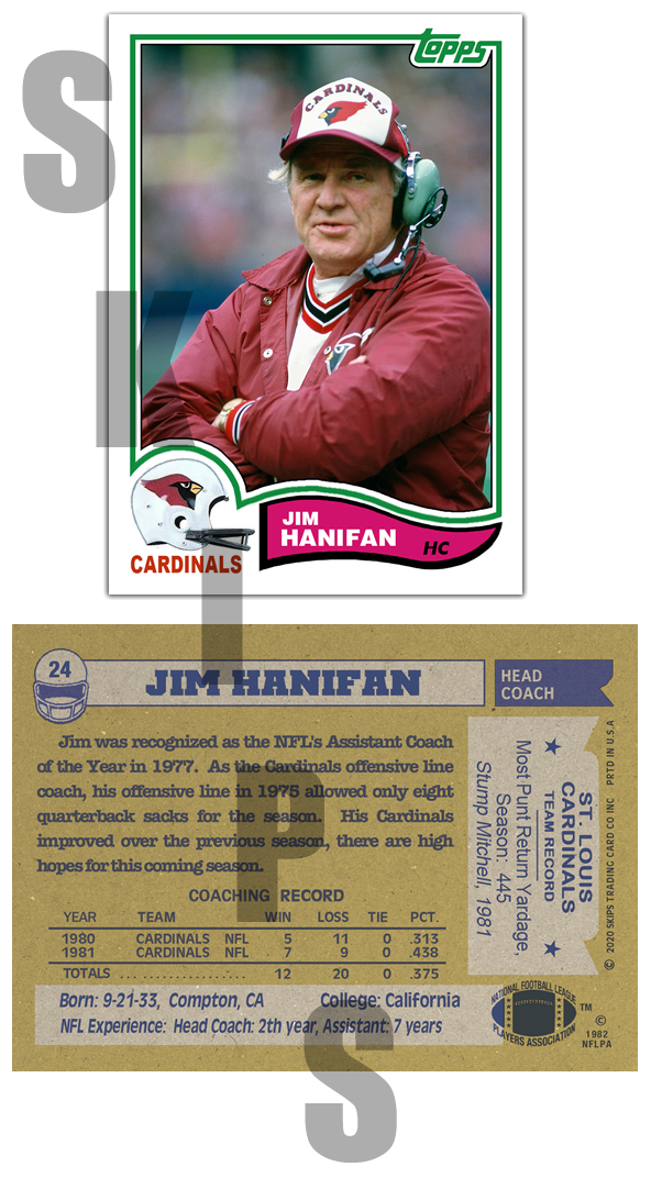 1982 STCC #24 Jim Hanifan Topps St. Louis Cardinals Arizona Coac