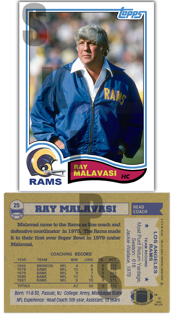 1982 STCC #25 Ray Malavasi Topps Los Angeles Rams St. Louis coac