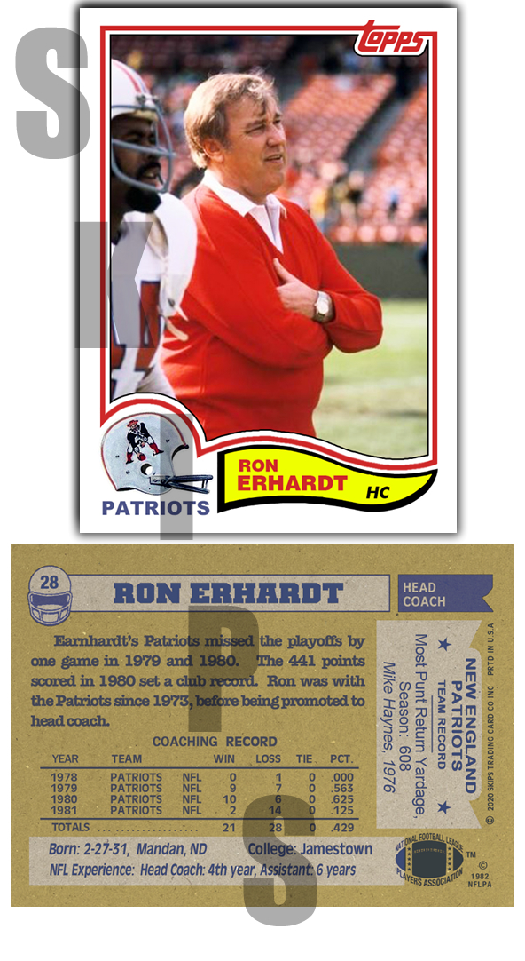 1982 STCC #28 Ron Erhardt Topps New England Patriots coach
