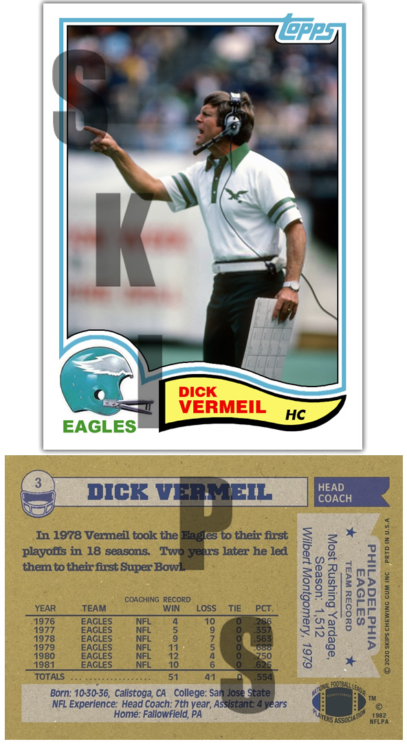 1982 STCC #3 Topps Dick Vermeil Philadelphia Eagles Coach HOF