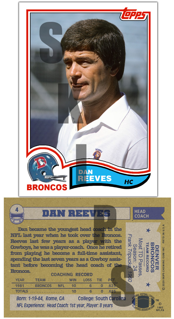 1982 STCC #4 Topps Dan Reeves Denver Broncos Atlanta Falcons Cow