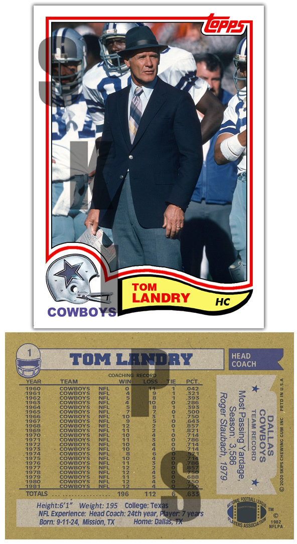 1982 STCC #1 Topps Tom Landry Dallas Cowboys Coach HOF