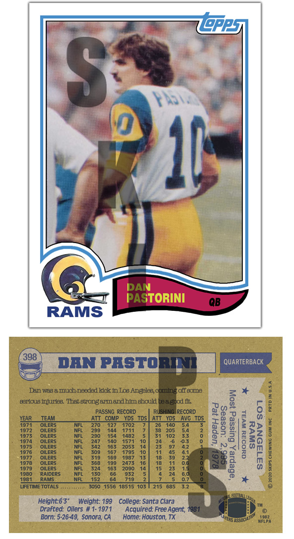 1982 STCC #398 Topps Dan Pastorini Los Angeles Rams Custom