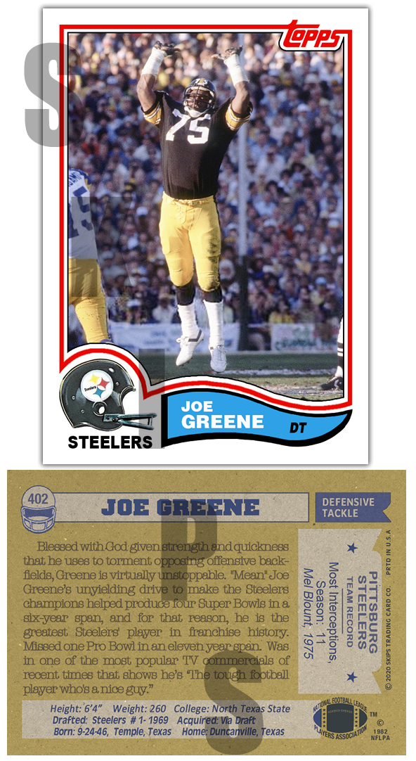 1982 STCC #402 Topps Mean Joe Greene  Pittsburgh Steelers Custom