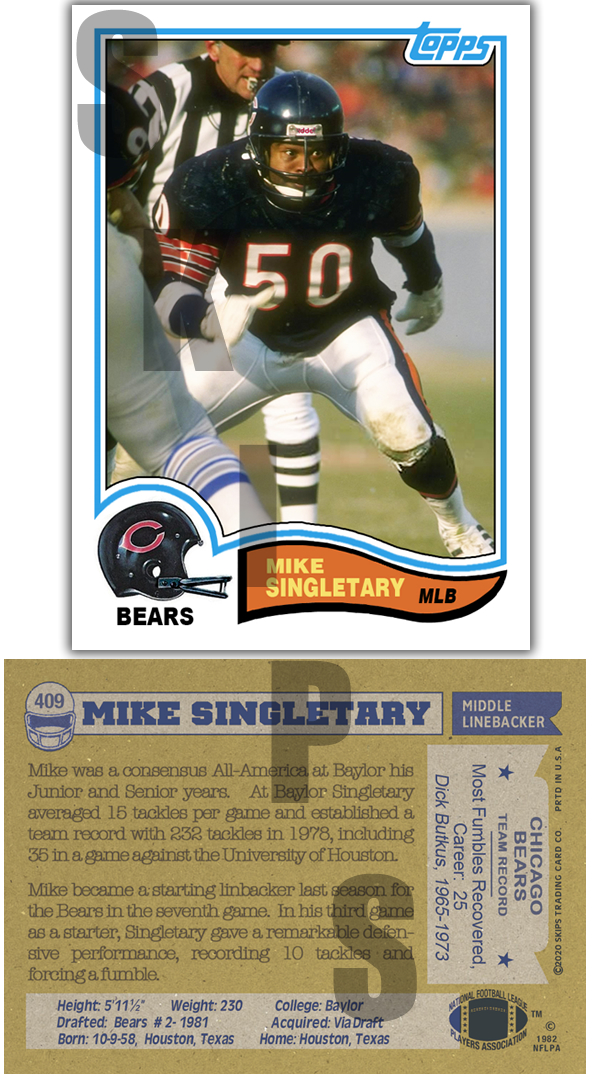 1982 STCC #409 Mike Singletary Chicago Bears HOF